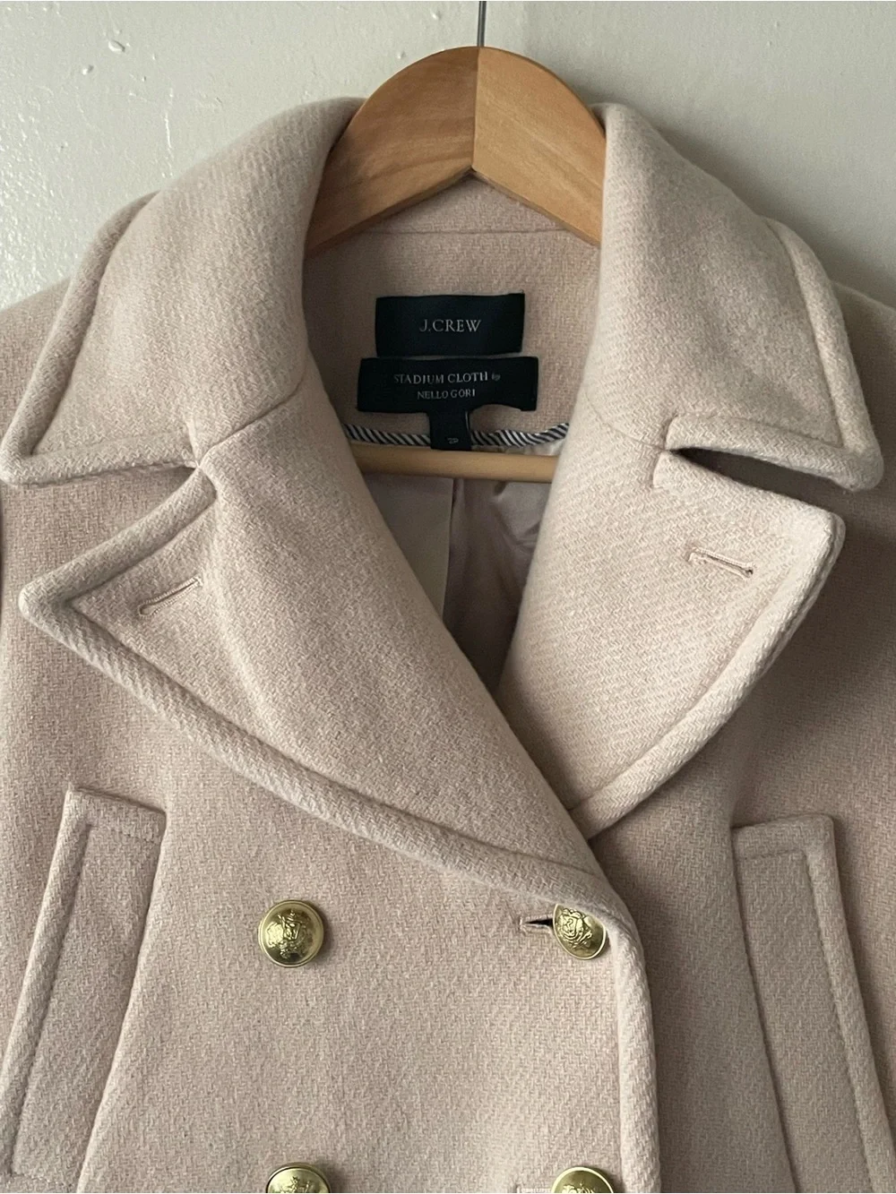 J. Crew Double-Breasted Peacoat in Blush Pink with Gold Buttons - Picture 4 of 14